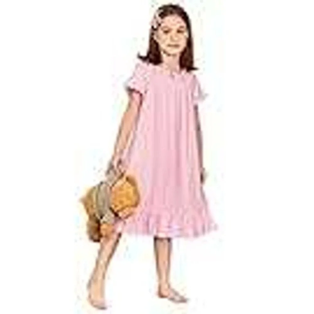 Kids Pink Ruffle Nightgown Short Sleeve Cotton Blend Sleep‎ Dress